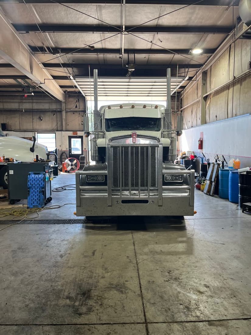 Inside the heavy-duty service bay at Lincoln Truck & Trailer Repair